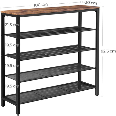 Rootz Shoe Rack - Shoe Cabinet for 16 Pairs of Shoes - Industrial Vintage Design - Wood and Metal - 100 x 30 x 92.5 cm