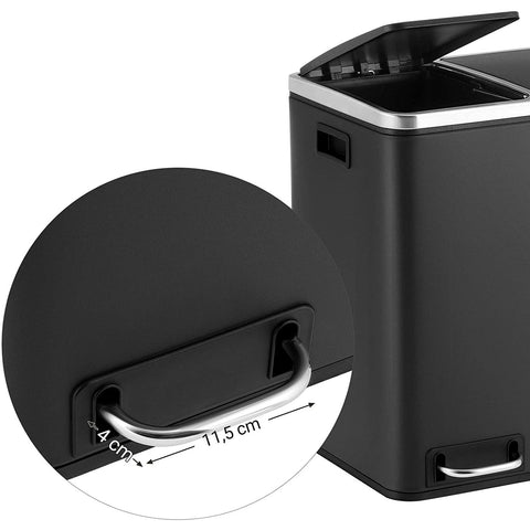 Rootz Trash Can Waste Separation 30 Liter - Trash Cans - Pedal Bin - Black - 41 x 36 x 47 cm