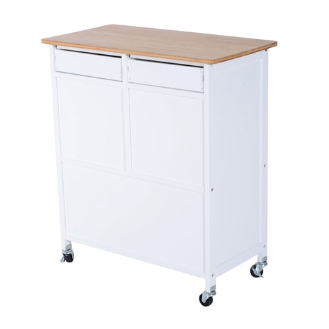 Rootz Kitchen trolley - Kitchen trolley - Serving trolley - Wine rack - French doors - Drawers - On wheels - White - Brown