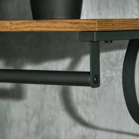 Rootz Wall Shelf - Floating Wall Shelf - Industrial-Style Floating Wall Shelf - With Hooks - Steel/Wood - Brown/Black - 66 x 30 x 27 cm