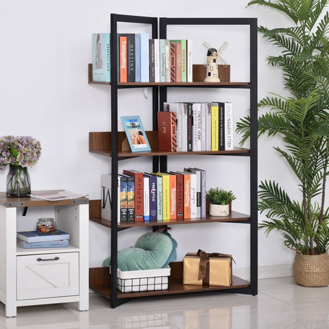 Rootz Bookcase - Bookshelf - MDF - 4 Layers - Walnut/Black