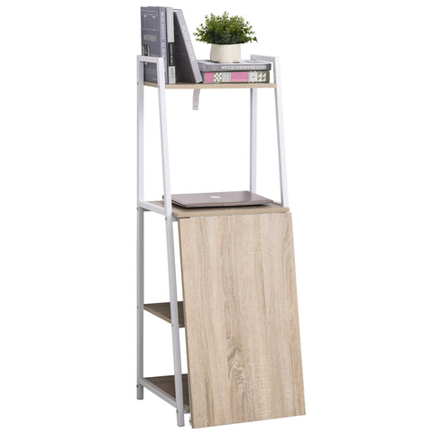 Rootz Desk - Foldable Desk - Bookcase - 4 Levels - Computer Desk - Processed Wood - Metal - White - Oak