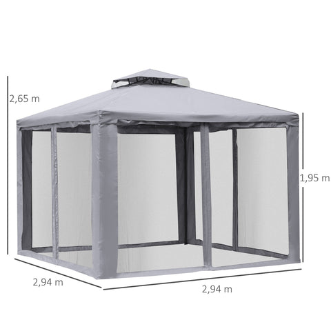 Rootz Garden pavilion - Party tent - 4x Side walls - Polyester - Gray - 294 x 294 x 265 cm