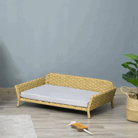 Rootz Rotan Dierensofa - Rotan Hondensofa - Hondenmand - Hondenbed - Met Kussen - Kattenbed - Kattensofa - Geweven Dierensofa - Weerbestendig - Geel - 84 x 53 x 25 cm