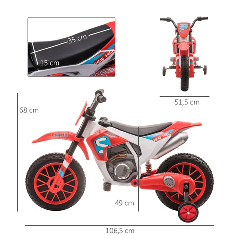 Rootz Kindermotorrad – Elektromotorrad – 45 Minuten Fahrzeit – mit Stützrädern – ab 3 Jahren – Rot + Weiß – 106,5 x 51,5 x 68 cm