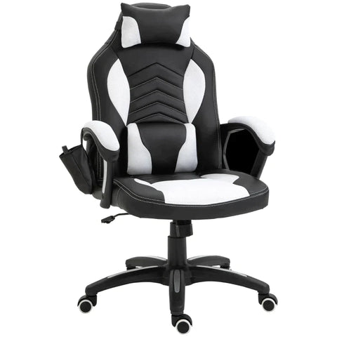 Rootz Office Chair - Massage Chair - Gaming Chair - Heat Function - 6 Vibration Points - Massage Function - Black/White - 68 X 69 X 108-117cm
