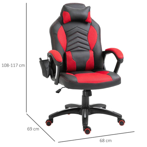 Rootz Gaming Chair - Massage Chair - Office Chair - Heat Function - 6 Vibration Points - Massage Function - Red - 68 X 69 X 108-117cm
