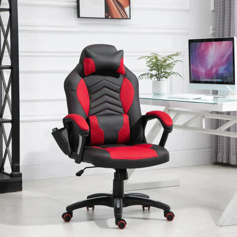 Rootz Gaming Chair - Massage Chair - Office Chair - Heat Function - 6 Vibration Points - Massage Function - Red - 68 X 69 X 108-117cm