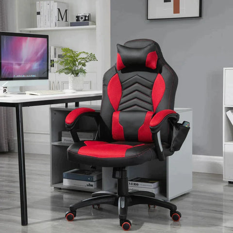 Rootz Gaming Chair - Massage Chair - Office Chair - Heat Function - 6 Vibration Points - Massage Function - Red - 68 X 69 X 108-117cm