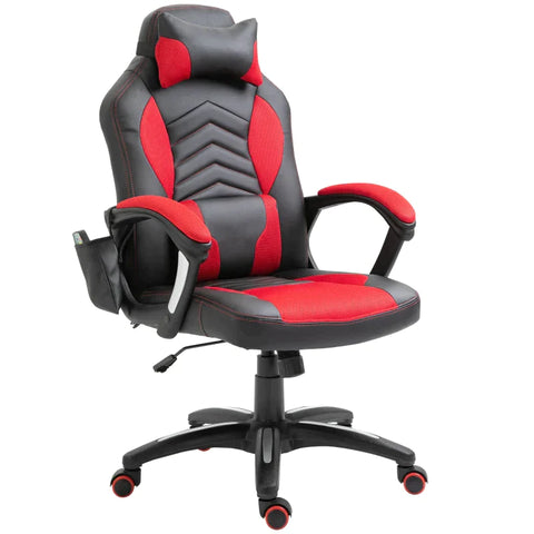 Rootz Gaming Chair - Massage Chair - Office Chair - Heat Function - 6 Vibration Points - Massage Function - Red - 68 X 69 X 108-117cm