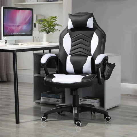 Rootz Office Chair - Massage Chair - Gaming Chair - Heat Function - 6 Vibration Points - Massage Function - Black/White - 68 X 69 X 108-117cm