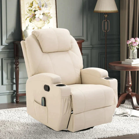 Rootz Massage Chair - Electric Relaxation Chair - Tv Chair - Massage Function - 5 Massage Modes - Reclining Function - Cream White - 84 x 92 x 109 cm