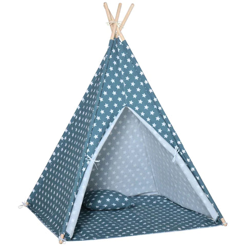 Rootz Tipi Tent - Play Tent - Children's Tent With Pillow Mattress - Children's Room Teepee - Indian Tent - Foldable Children's Play Tent - Blue - 120 x 120 x 155 cm