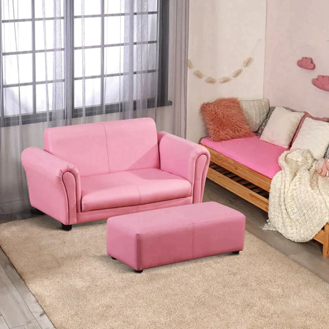Rootz Children's Sofa - Children's Couch - Children's Armchair - Sofa Armchair - Sofa - Footstool - Pink- 83 X 42 X 41 Cm