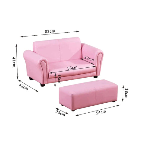 Rootz Children's Sofa - Children's Couch - Children's Armchair - Sofa Armchair - Sofa - Footstool - Pink- 83 X 42 X 41 Cm
