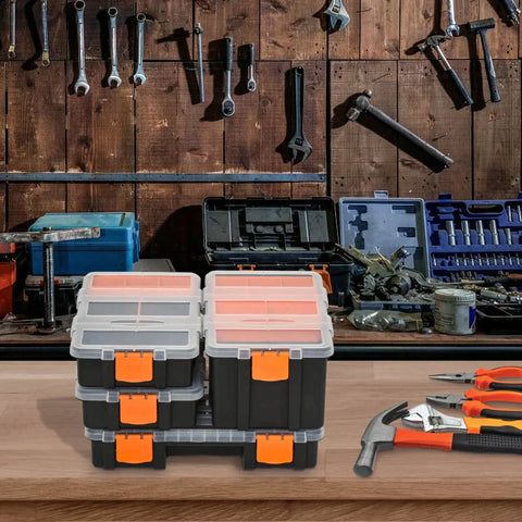 Rootz Werkzeug-Aufbewahrungsbox – multifunktionaler Werkzeugkasten – Sortierbox – Kleinteile – Aufbewahrung von Teilen – Orange/Schwarz – 28,7 x 22,5 x 5,5 cm
