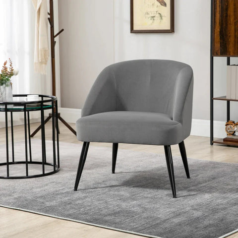 Rootz Retro Design Armchair - Accent Chair - Small Armchair - Upholstered Chairs - Velvet Look - Steel Legs - Gray - 64.5L x 63.5W x 75Hcm