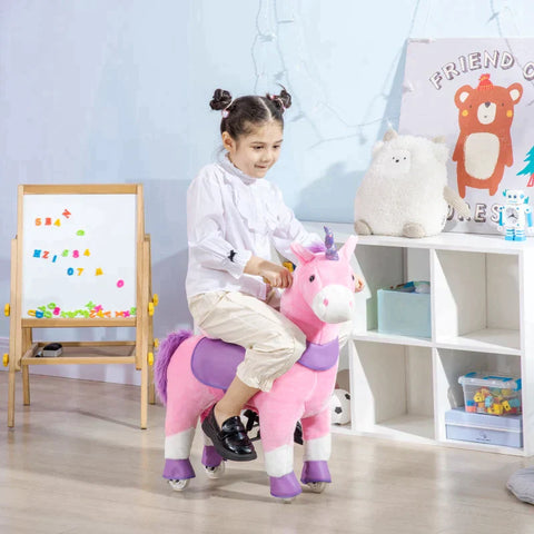 Rootz Kids Rocking Horse - Rocking Horse - Kids Ride-on Unicorn - With Two Wheels - Steel/Poplar Wood/PU - Pink - 70 cm x 32 cm x 87 cm