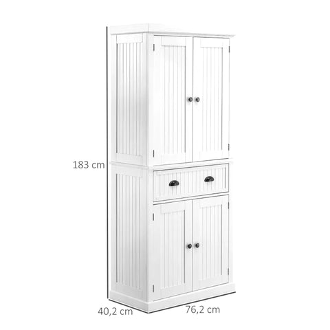 Rootz Kitchen Cabinet - Dish Cabinet - Tall Cabinet - Dining Room Cabinet With Drawer - 6 Levels - MDF - White - 76.2 x 40.2 x 183cm