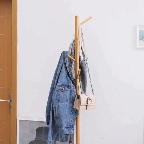 Rootz Clothes Rack - Coat Hook - Coat Hanger - Storage Bench - Tree Design - Natural Wood - 80 x 30 x 180 cm