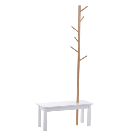 Rootz Clothes Rack - Coat Hook - Coat Hanger - Storage Bench - Tree Design - Natural Wood - 80 x 30 x 180 cm