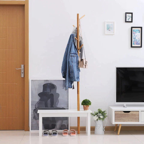 Rootz Clothes Rack - Coat Hook - Coat Hanger - Storage Bench - Tree Design - Natural Wood - 80 x 30 x 180 cm