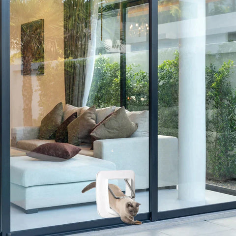 Rootz Pet Door - Cat Flap - Dog Flap - 4 Locking Options With Magnet - Pet Flap For Inside - Door Flap For Pets - White - 30 x 29 x 10 cm