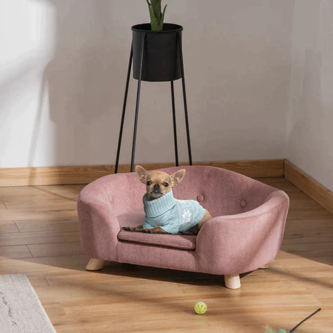 Rootz Pet Sofa - Hondenmat - Hondenbed - Hondensofa - Hondensofa - Kattensofa met Kussen - Achterzak - Pluche Foam - Grenenhout - Roze - 70 x 47 x 30 cm