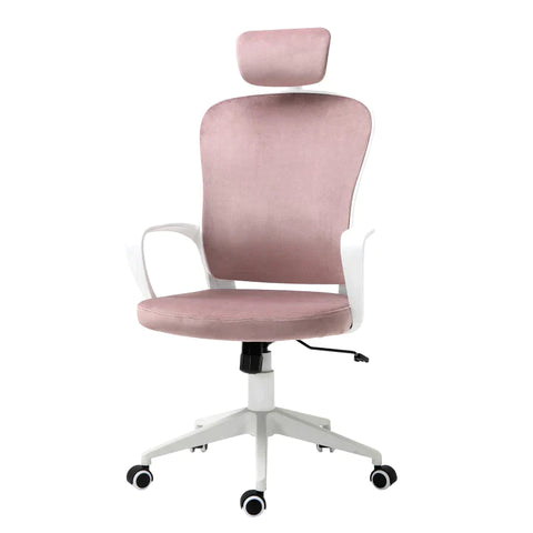 Rootz Office Chair - Ergonomic Swivel Chair - Desk Chair - With Rocker Function - Ergonomic Chair -  Height-adjustable - With Armrests Headrest - Velvety Polyester - Pink - 63 X 64 X 118-128 Cm