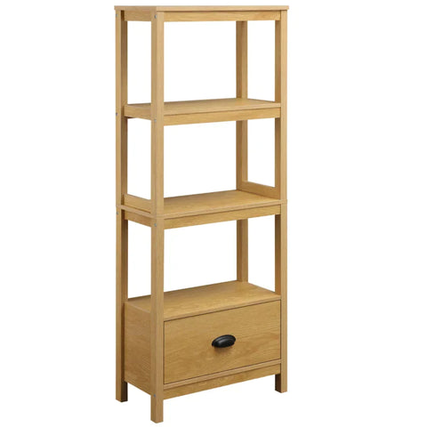 Rootz Storage Rack - Bookshelf  - Beach Shelf - 3 Tiers Shelf With Drawer - Oak - 60 cm x 30 cm x 150 cm