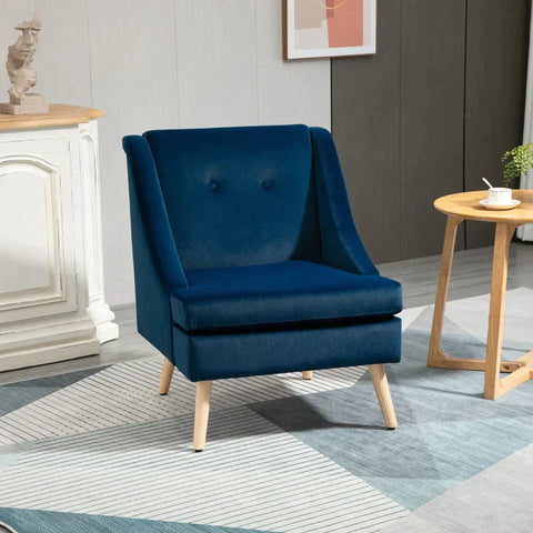 Rootz Armchair - Accent Armchair - Scandinavian Design - Velvet Look - Rubber Wood - Blue - 69L x 76W x 87.5H cm