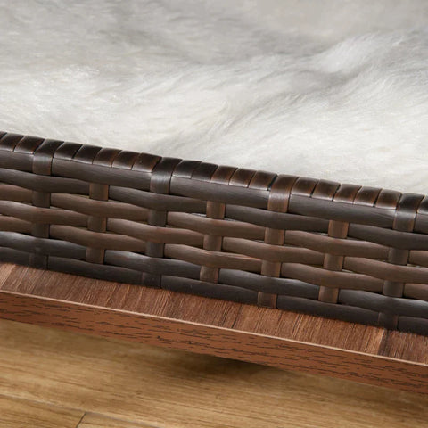 Rootz Rotan Hondenhok - Rotan Hondenkennel - Hondenhok - Met Kussen - Hondenhol - Hondenmatras - Dierenbed - Spaanplaat - Bruin - 60 x 44 x 51,5 cm