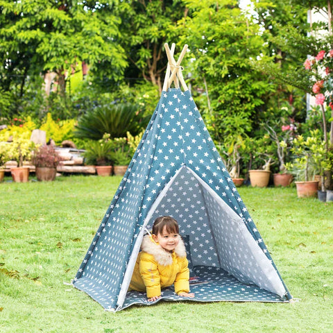 Rootz Tipi Tent - Play Tent - Children's Tent With Pillow Mattress - Children's Room Teepee - Indian Tent - Foldable Children's Play Tent - Blue - 120 x 120 x 155 cm
