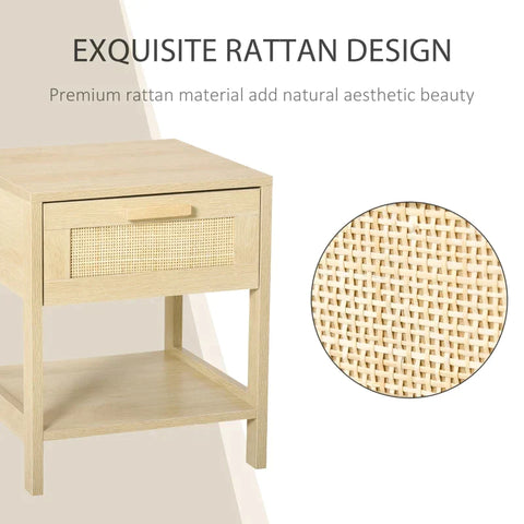 Rootz Bedside Table - Bedside Table - Bedside Table - Side Table - Drawer Storage Shelf - Natural - 40 x 40 x 48 cm
