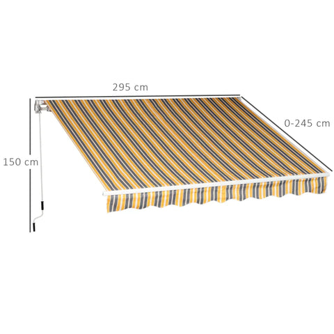 Rootz Luifel - Zonwerende luifel - Balkonschaduwluifel - Buitenluifel - Opklapbare armluifel - UV-bestendig zonnescherm - Geel/Grijs - 2,95 x 2,45 m