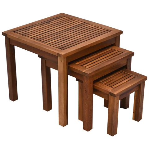 Rootz Salontafel - Stapeltafel - Tuin Bijzettafel - Set van 3 - Acacia - Teak - L50 x B50 x H45 cm