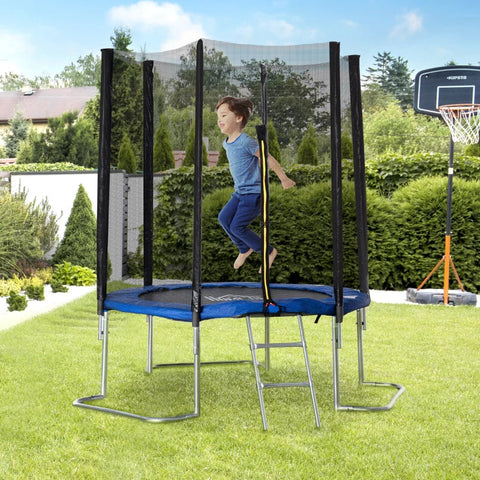 Rootz Trampoline - Garden Trampoline - Robust Jumping Mat - With Safety Net - Edge Cover Padded - Up To 100 Kg - Steel - Black/Blue - 223L x 223W x 230H cm