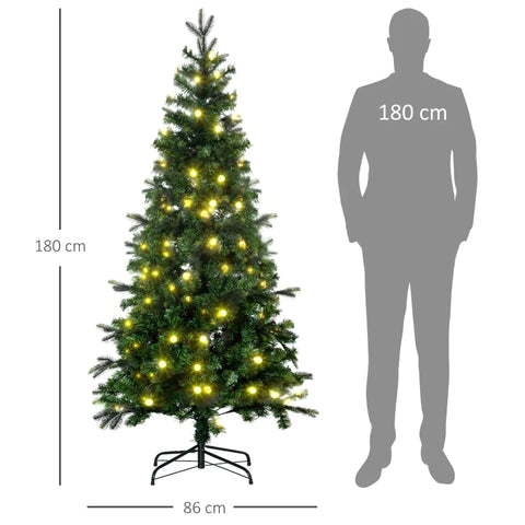 Rootz Christmas Tree - Artificial Fir Tree - Artificial Fir Christmas Tree - With Fairy Lights - Green - Plastic - 86 x 86 x 180cm
