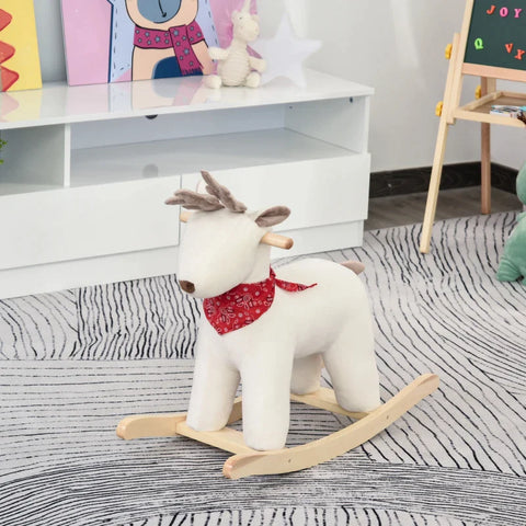 Rootz Children's Rocking Horse - Baby Rocking Animal Deer with Animal - Sounds Toy - Handles - for 36-72 Months - Plush - White - 68 x 29 x 58 cm