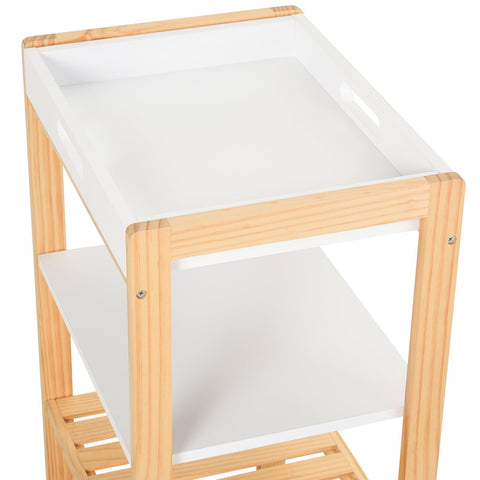 Rootz Keukentrolley - Keukentrolley - Serveerwagen - Keukenkast - Uitneembaar dienblad - 4 lagen - Wit - Naturel