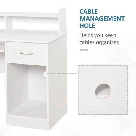Rootz Computer Table - Desk - Office Table - Gaming Table - PC Table - White - 104 x 48 x 95.5 cm