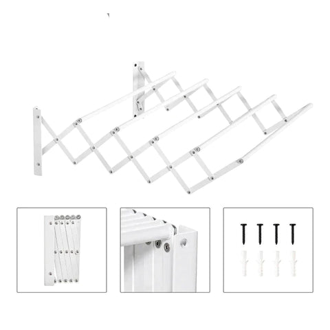 Rootz Wall Mounted Drying Rack - For Wall Mounting - Space-saving Clothes Rack - Wall-mounted Clothes Dryer - Extendable - Foldable - Metal - White - 63.5 x 60 x 20 cm