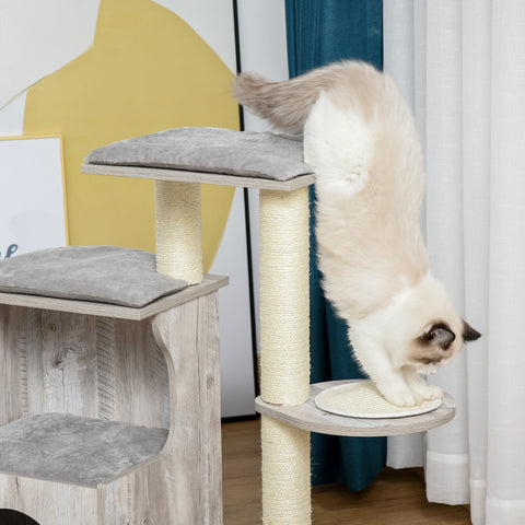 Rootz Scratching Post - Climbing Tree - Cat Cave - MDF - Gray - 66 x 38 x 88 cm
