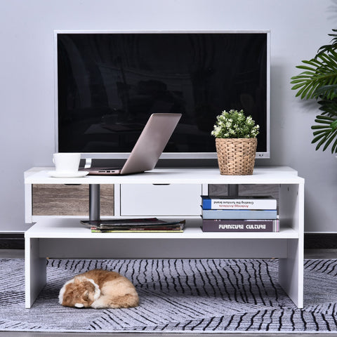 Rootz Coffee Table - Side Table - Storage Space - 90 x 60 x 42 cm - Processed Wood - Aluminum - White