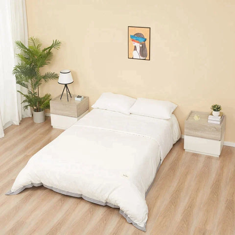 Rootz Bedside Table - Coffee Table With Drawer - White + Natural - 50 cm x 4 cm x 47.5 cm