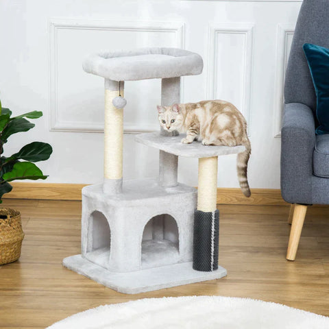 Rootz Krabpaal - Krabpaal Met Massagehoek - Kattengrot - Speelbal - Kattenkrabpaal - Sisal Touw - Lichtgrijs - 48 x 48 x 85 cm