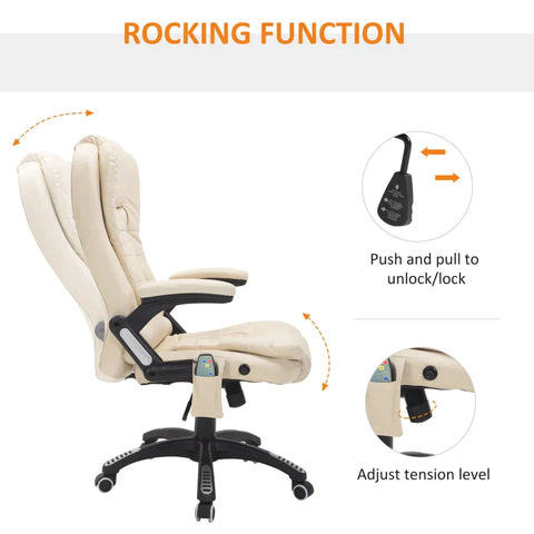 Rootz Office Swivel Chair - Crème - Leer, Pvc - 24,41 cm x 26,77 cm x 47,64 cm