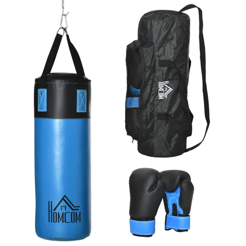 Rootz Punching Bag Set - Boxing Set - With Boxing Gloves - Filled Set - For Adults And Young People - Blue - 100 kg - Ø25 x 120 cm