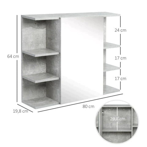 Rootz Mirror Cabinet - Bathroom Cabinet - Wall Cabinet - Bathroom Furniture - Grey - 80cm x 19.8cm x 64cm
