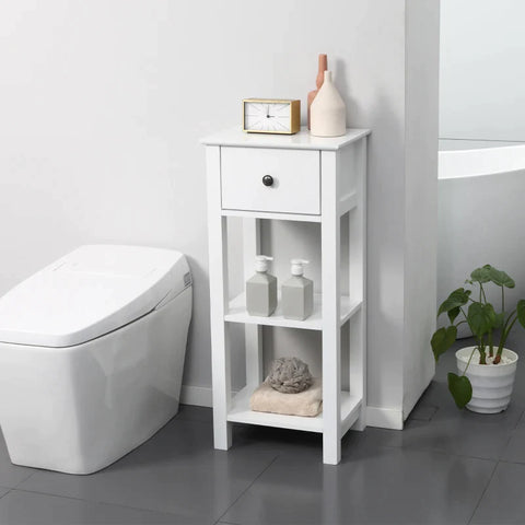 Rootz Bathroom Cabinet - Bathroom Furniture - Cabinet - Storage Cabinet - Cabinet - With 1 Drawer And 2 Shelves - White - 40cm x 31cm x 90cm